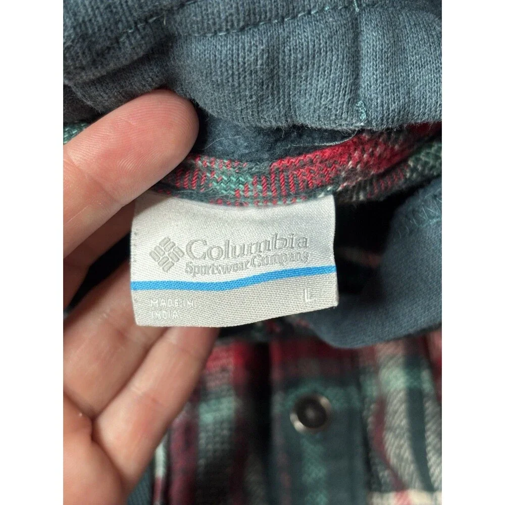 Columbia Boys Youth L Green Red White Plaid Flannet WIth hood